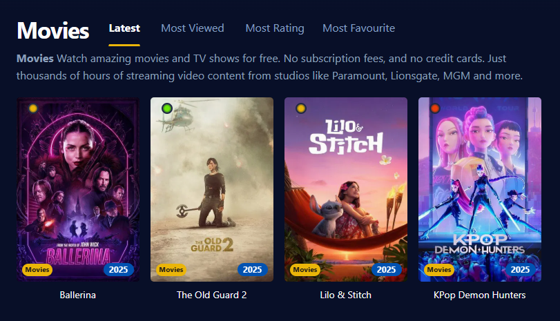 Screenshot of how Putlocker looks